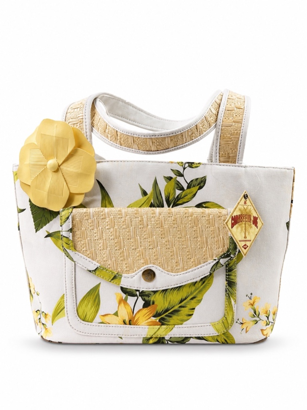 Vintage Caribbean Joe Handbag Tropical Straw Flower Shoulder Purse - Picture 10 of 10